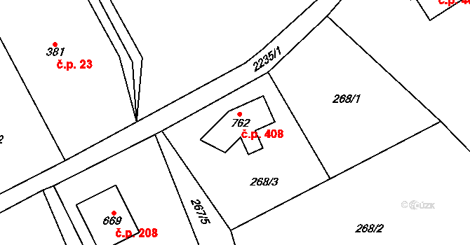 Vysoké nad Jizerou 408 na parcele st. 762 v KÚ Vysoké nad Jizerou, Katastrální mapa