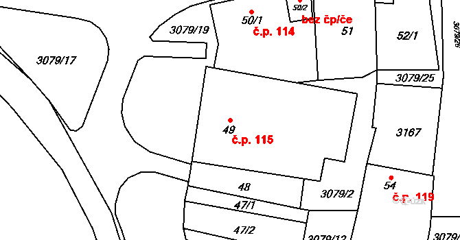 Buškovice 115, Podbořany na parcele st. 49 v KÚ Buškovice, Katastrální mapa