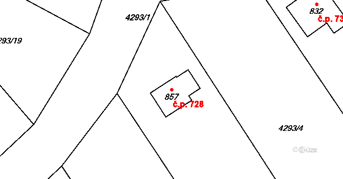 Rudoltice 728 na parcele st. 857 v KÚ Rudoltice u Lanškrouna, Katastrální mapa