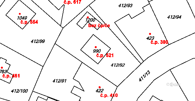 Šťáhlavy 521 na parcele st. 990 v KÚ Šťáhlavy, Katastrální mapa