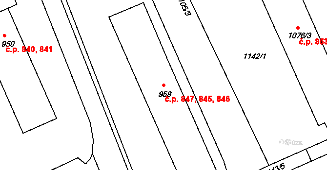 Vamberk 845,846,847 na parcele st. 959 v KÚ Vamberk, Katastrální mapa