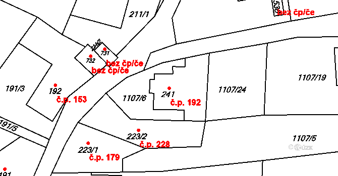 Prostřední Lánov 192, Lánov na parcele st. 241 v KÚ Prostřední Lánov, Katastrální mapa