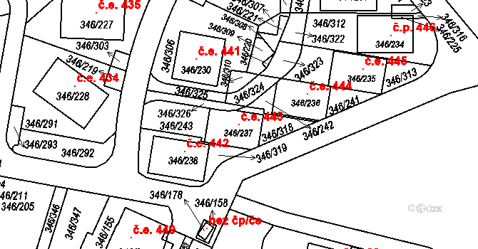 Milná 443, Frymburk na parcele st. 346/237 v KÚ Frymburk, Katastrální mapa