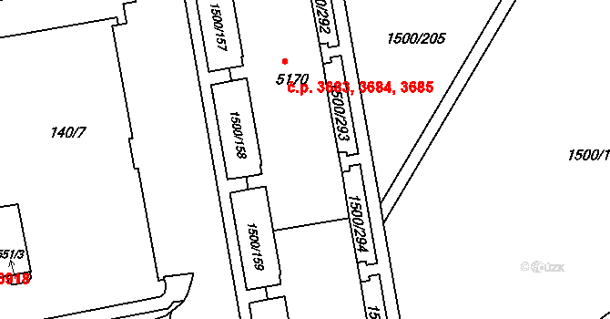 Kroměříž 3683,3684,3685 na parcele st. 5170 v KÚ Kroměříž, Katastrální mapa