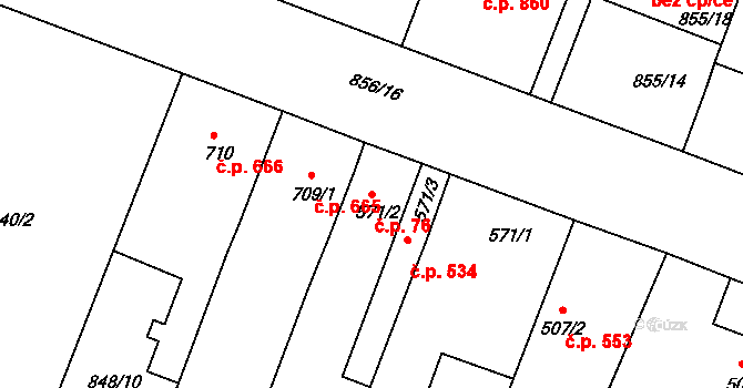 Bystřice pod Hostýnem 76 na parcele st. 571/2 v KÚ Bystřice pod Hostýnem, Katastrální mapa