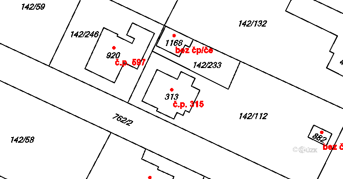 Chotěšov 315 na parcele st. 313 v KÚ Chotěšov, Katastrální mapa
