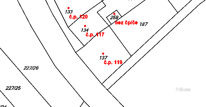 Hluchov 119 na parcele st. 137 v KÚ Hluchov, Katastrální mapa