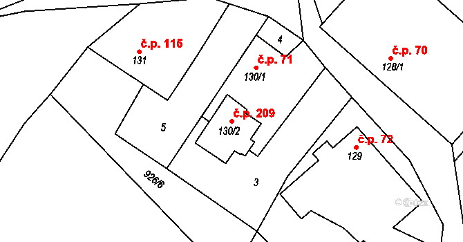 Kladky 209 na parcele st. 130/2 v KÚ Kladky, Katastrální mapa