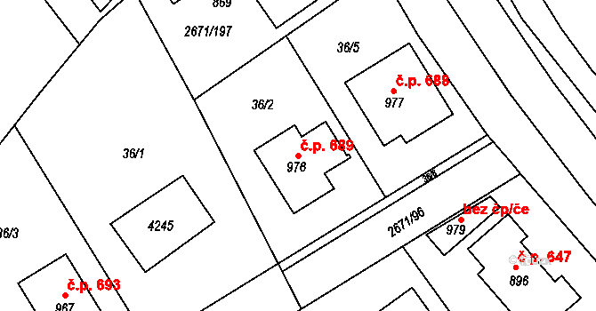 Černilov 689 na parcele st. 976 v KÚ Černilov, Katastrální mapa