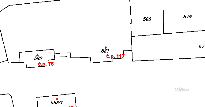 Dyje 117 na parcele st. 581 v KÚ Dyje, Katastrální mapa