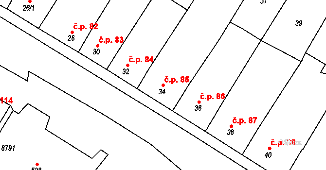 Oleksovice 85 na parcele st. 34 v KÚ Oleksovice, Katastrální mapa