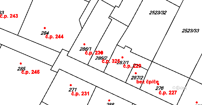 Višňové 325 na parcele st. 286/2 v KÚ Višňové, Katastrální mapa