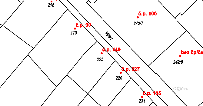 Radslavice 149 na parcele st. 225 v KÚ Radslavice u Přerova, Katastrální mapa
