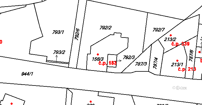 Kokonín 183, Jablonec nad Nisou na parcele st. 156/3 v KÚ Kokonín, Katastrální mapa