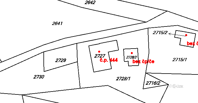 Velké Hamry 444 na parcele st. 2727 v KÚ Velké Hamry, Katastrální mapa