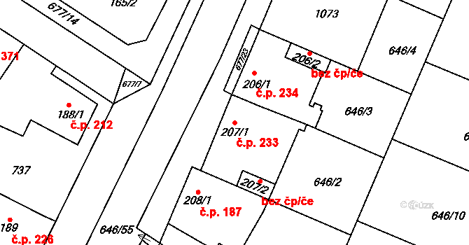 Líbeznice 233 na parcele st. 207/1 v KÚ Líbeznice, Katastrální mapa