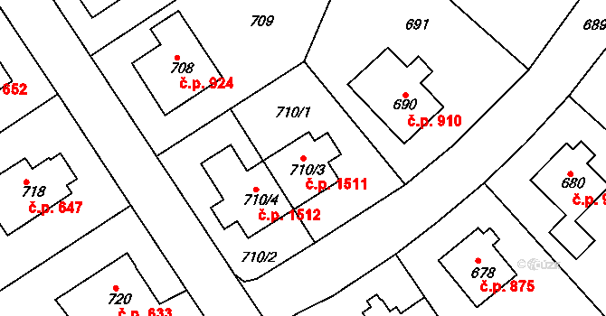 Roztoky 1511 na parcele st. 710/3 v KÚ Roztoky u Prahy, Katastrální mapa