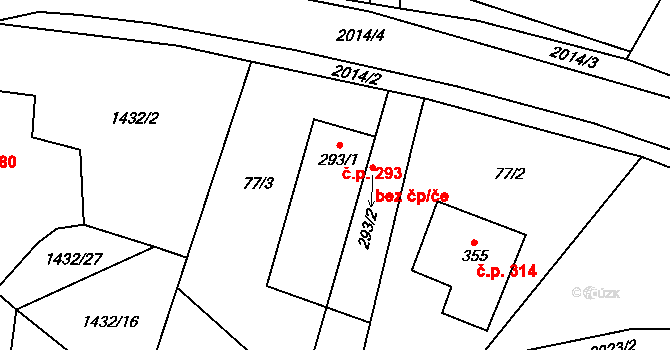 Louka 293 na parcele st. 293/1 v KÚ Louka u Ostrohu, Katastrální mapa