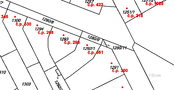 Rohatec 561 na parcele st. 1292/1 v KÚ Rohatec, Katastrální mapa