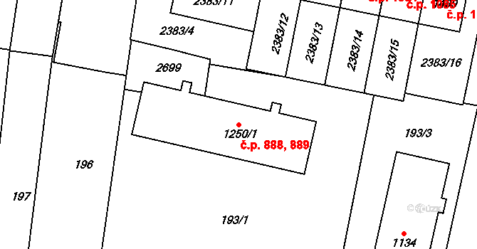 Polná 888,889 na parcele st. 1250/1 v KÚ Polná, Katastrální mapa