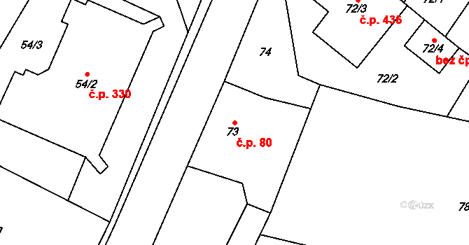 Krmelín 80 na parcele st. 73 v KÚ Krmelín, Katastrální mapa