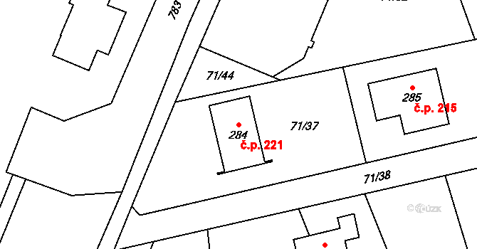 Kojetice 221 na parcele st. 284 v KÚ Kojetice u Prahy, Katastrální mapa