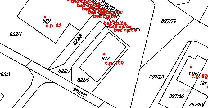 Slavonice 100 na parcele st. 673 v KÚ Slavonice, Katastrální mapa