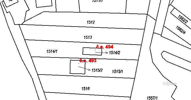 Kaplice 494 na parcele st. 1514/2 v KÚ Kaplice, Katastrální mapa