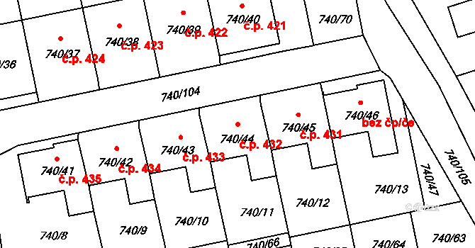 Stráž nad Nisou 432 na parcele st. 740/44 v KÚ Stráž nad Nisou, Katastrální mapa