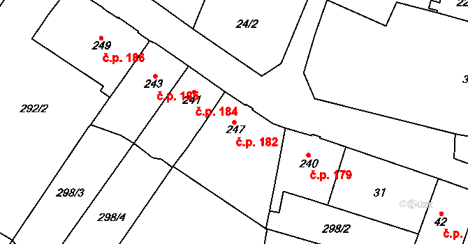 Kostomlaty pod Milešovkou 182 na parcele st. 247 v KÚ Kostomlaty pod Milešovkou, Katastrální mapa