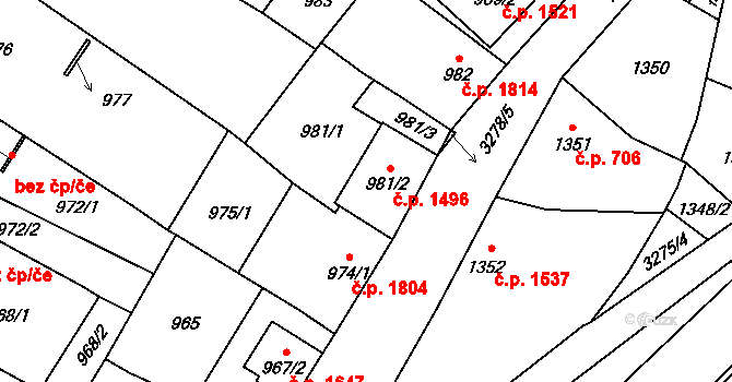 Mikulov 1496 na parcele st. 981/2 v KÚ Mikulov na Moravě, Katastrální mapa