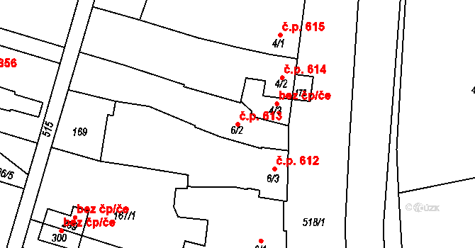 Loučany 613 na parcele st. 6/2 v KÚ Loučany na Hané, Katastrální mapa