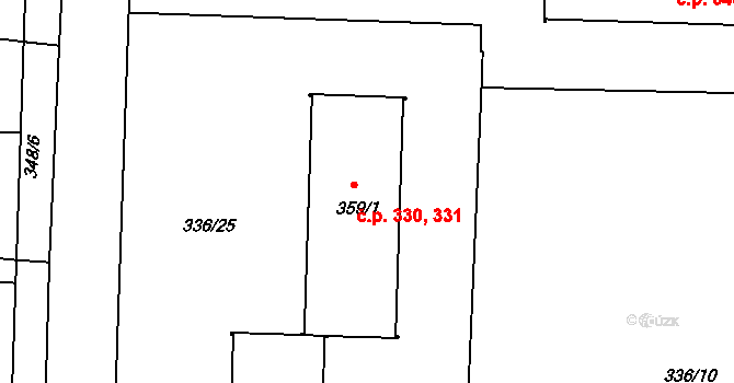 Bohušovice nad Ohří 330,331 na parcele st. 359/1 v KÚ Bohušovice nad Ohří, Katastrální mapa