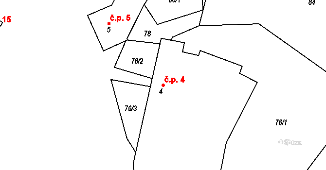 Horní Světlá 4, Bradáčov na parcele st. 4 v KÚ Horní Světlá u Bradáčova, Katastrální mapa