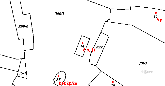 Chlístov 11, Kratušín na parcele st. 14 v KÚ Chlístov u Lažišť, Katastrální mapa