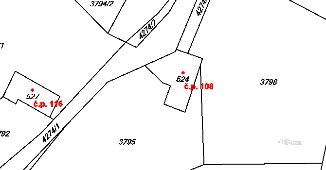 Dolní Čermná 108 na parcele st. 524 v KÚ Dolní Čermná, Katastrální mapa