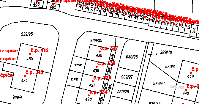 Sedlice 337 na parcele st. 439 v KÚ Sedlice u Blatné, Katastrální mapa