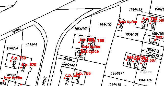 Borovina 509, Třebíč na parcele st. 2075/1 v KÚ Třebíč, Katastrální mapa