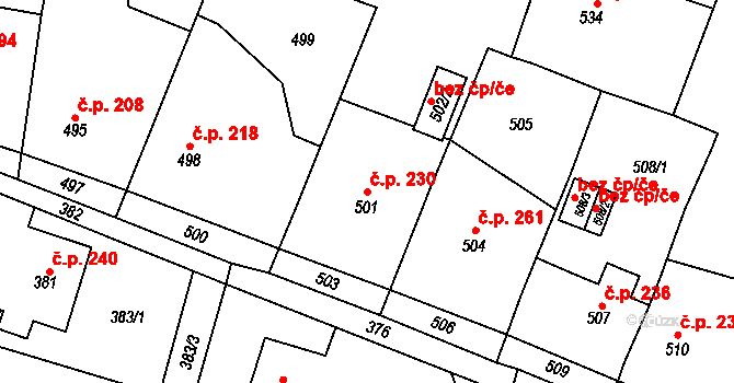 Skřečoň 230, Bohumín na parcele st. 501 v KÚ Skřečoň, Katastrální mapa