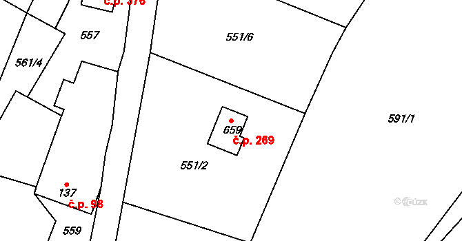 Želiv 269 na parcele st. 659 v KÚ Želiv, Katastrální mapa