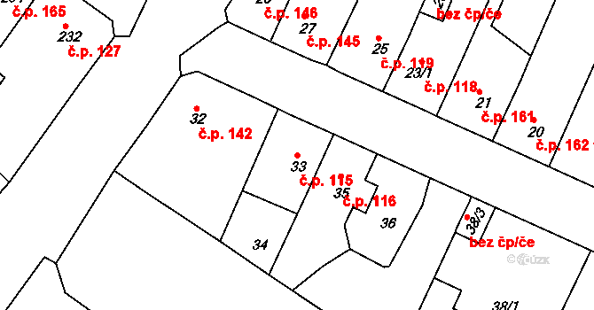 Běhánky 115, Dubí na parcele st. 33 v KÚ Běhánky, Katastrální mapa