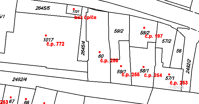Česká Kamenice 256 na parcele st. 60 v KÚ Česká Kamenice, Katastrální mapa