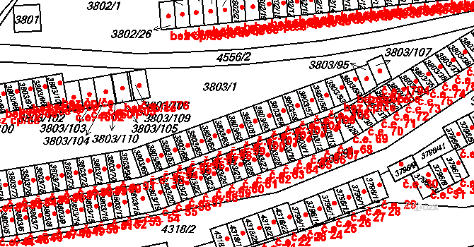 Teplice 100 na parcele st. 3803/62 v KÚ Teplice, Katastrální mapa