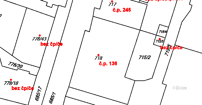 Dolní Rychnov 136 na parcele st. 718 v KÚ Dolní Rychnov, Katastrální mapa