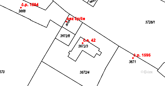 Horní Počernice 42, Praha na parcele st. 3672/3 v KÚ Horní Počernice, Katastrální mapa