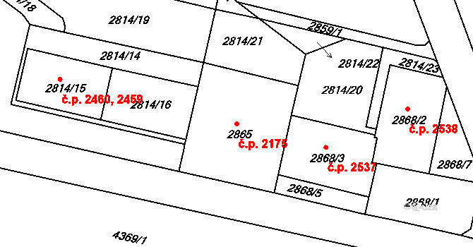 Žižkov 2175, Praha na parcele st. 2865 v KÚ Žižkov, Katastrální mapa