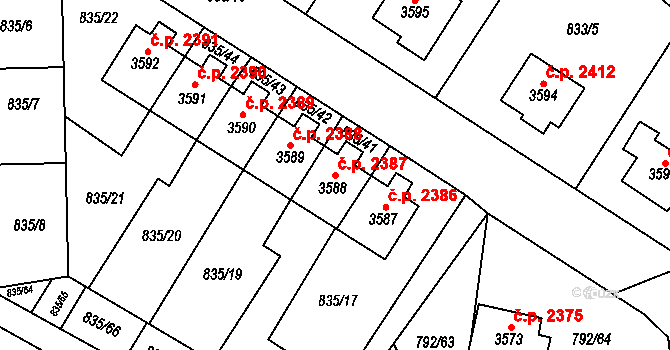 Dvůr Králové nad Labem 2387 na parcele st. 3588 v KÚ Dvůr Králové nad Labem, Katastrální mapa