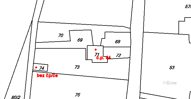 Lasvice 44, Zákupy na parcele st. 71 v KÚ Lasvice, Katastrální mapa