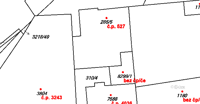 Hodonín 527 na parcele st. 285/5 v KÚ Hodonín, Katastrální mapa