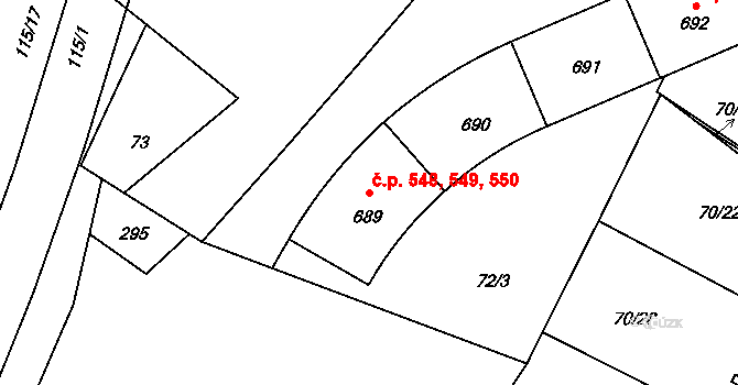 Lazce 548,549,550, Olomouc na parcele st. 689 v KÚ Lazce, Katastrální mapa